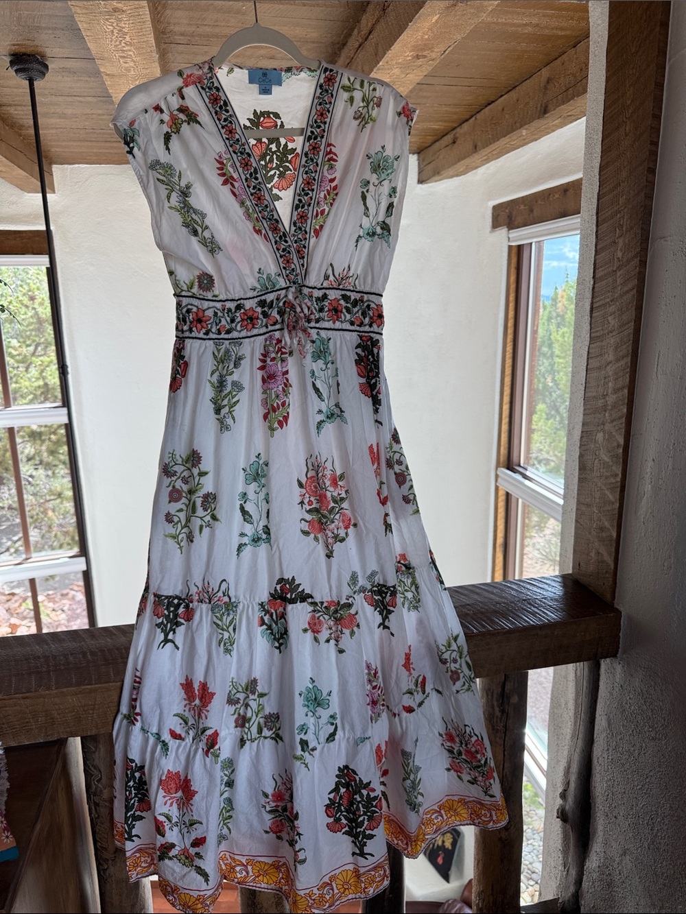 CeCe White Floral V-Neck Tiered Maxi Dress